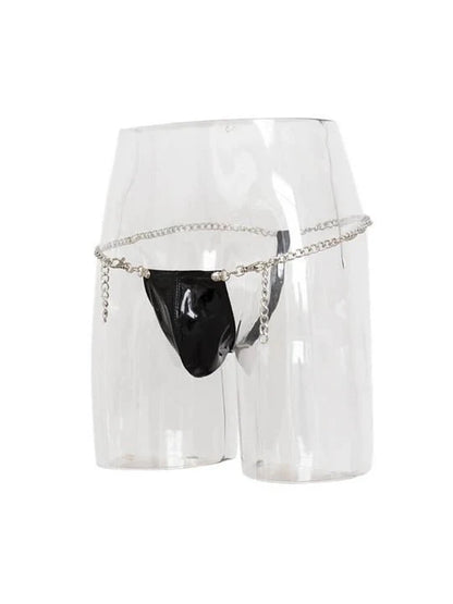 Alternate view of Faux Leather Chain Detail Thong, additional angle