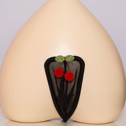 Cherry Mesh Pom Pom C String front view