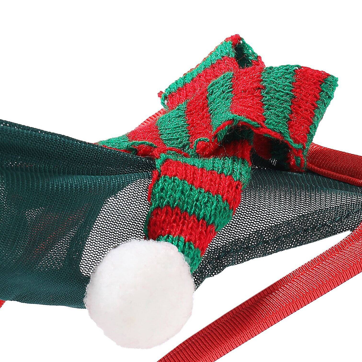 Green Christmas Knit Scarf Mesh C String detail view