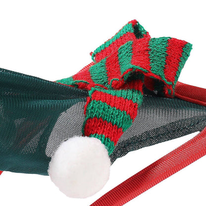 Green Christmas Knit Scarf Mesh C String detail view