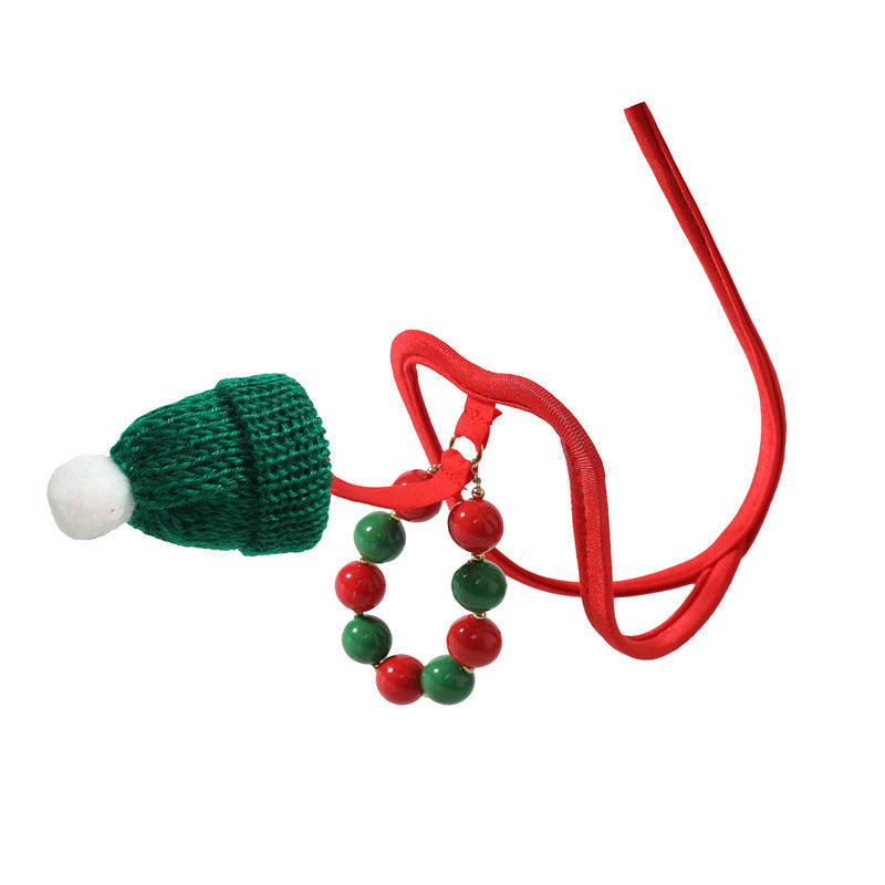 Green Christmas Knit Hat Bead C String detail view