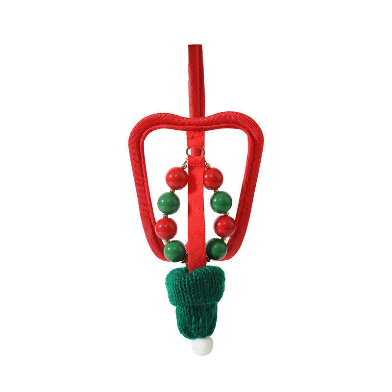 Green Christmas Knit Hat Bead C String front view