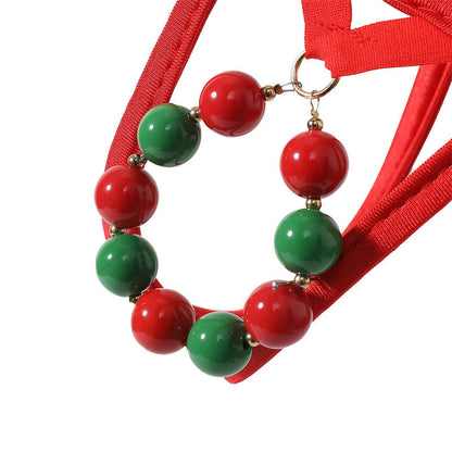 Red Christmas Knit Hat Bead C String detail view