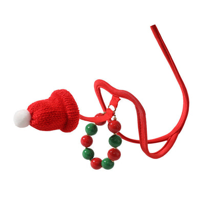 Red Christmas Knit Hat Bead C String side view