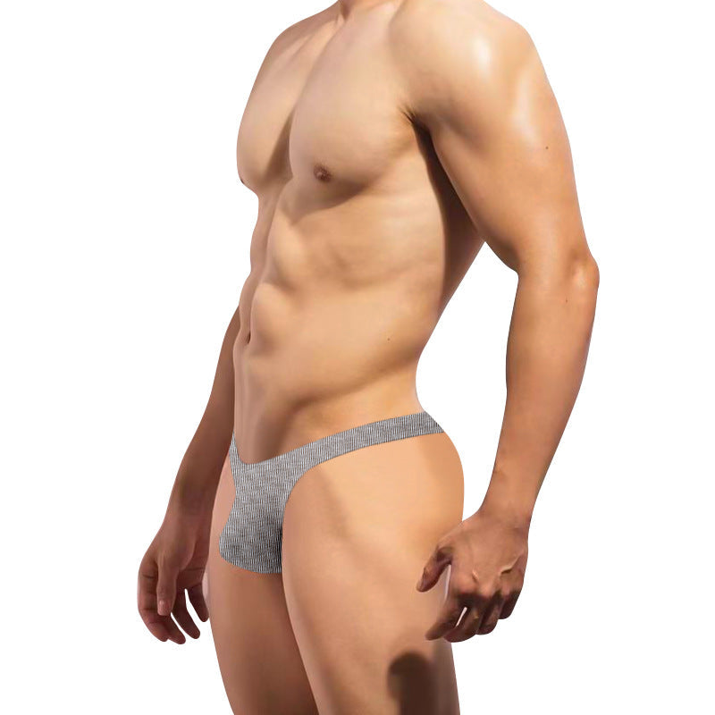 Grey Combed Cotton Big Pouch T Back Thong side model view
