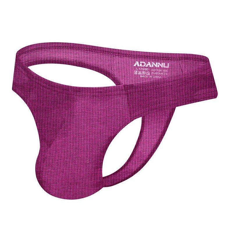 Purple Combed Cotton Big Pouch T Back Thong flat lay