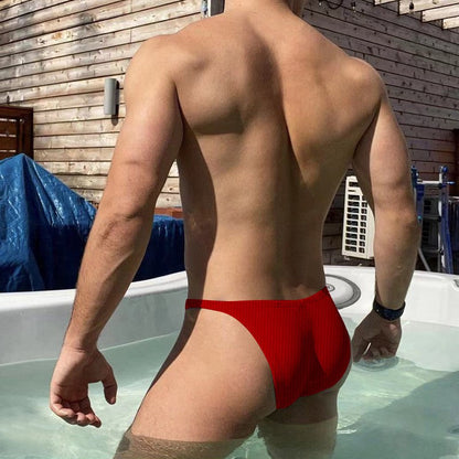 Detailed rear view showing red Ribbed Cotton High Cut Sport Briefs