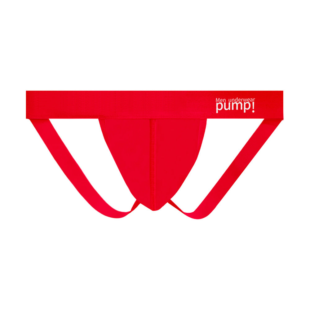 Red Double Strap Open Back Jockstrap Harness Set flat lay