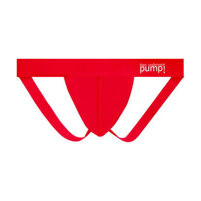 Red Double Strap Open Back Jockstrap Harness Set flat lay