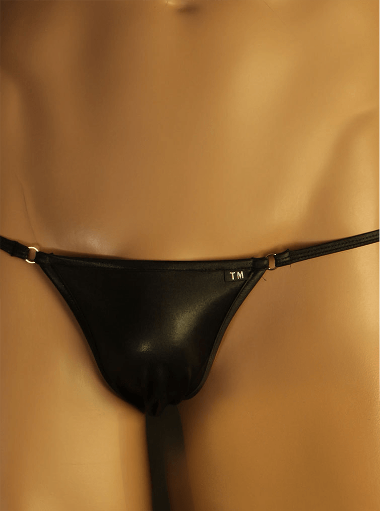 Black Elephant Trunk Ring Strap G String front view