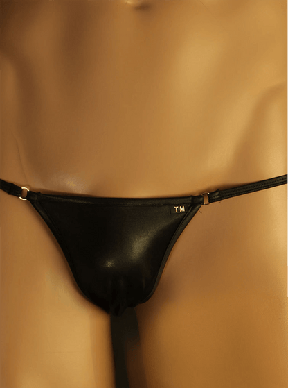 Black Elephant Trunk Ring Strap G String front view