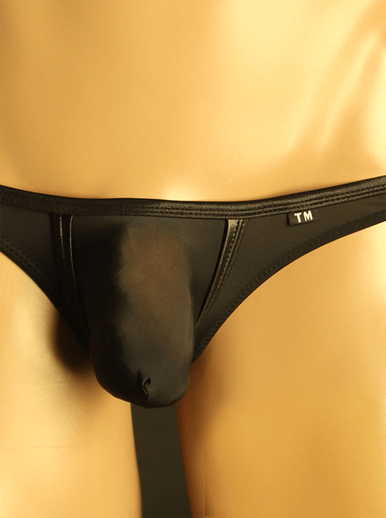 Black Enhancing Mesh U Pouch Low Rise Thong front view