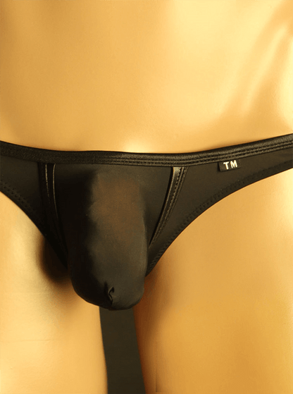 Black Enhancing Mesh U Pouch Low Rise Thong front view