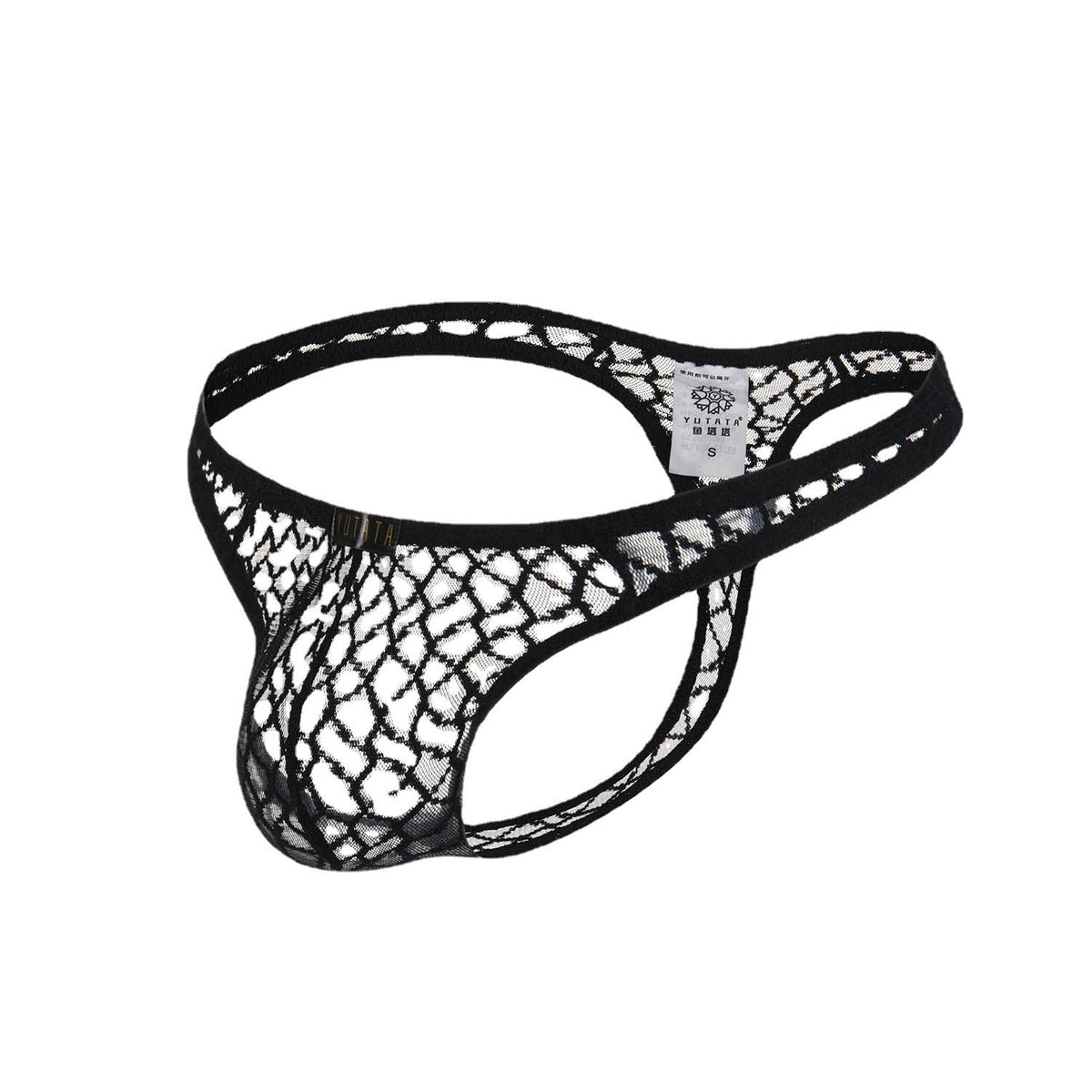 Black Fishnet Lace See Through T Back Thong flat lay