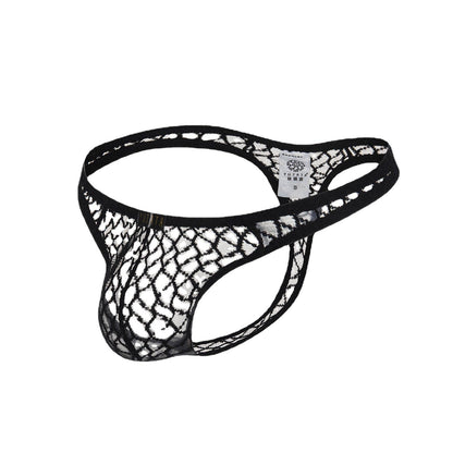 Black Fishnet Lace See Through T Back Thong flat lay