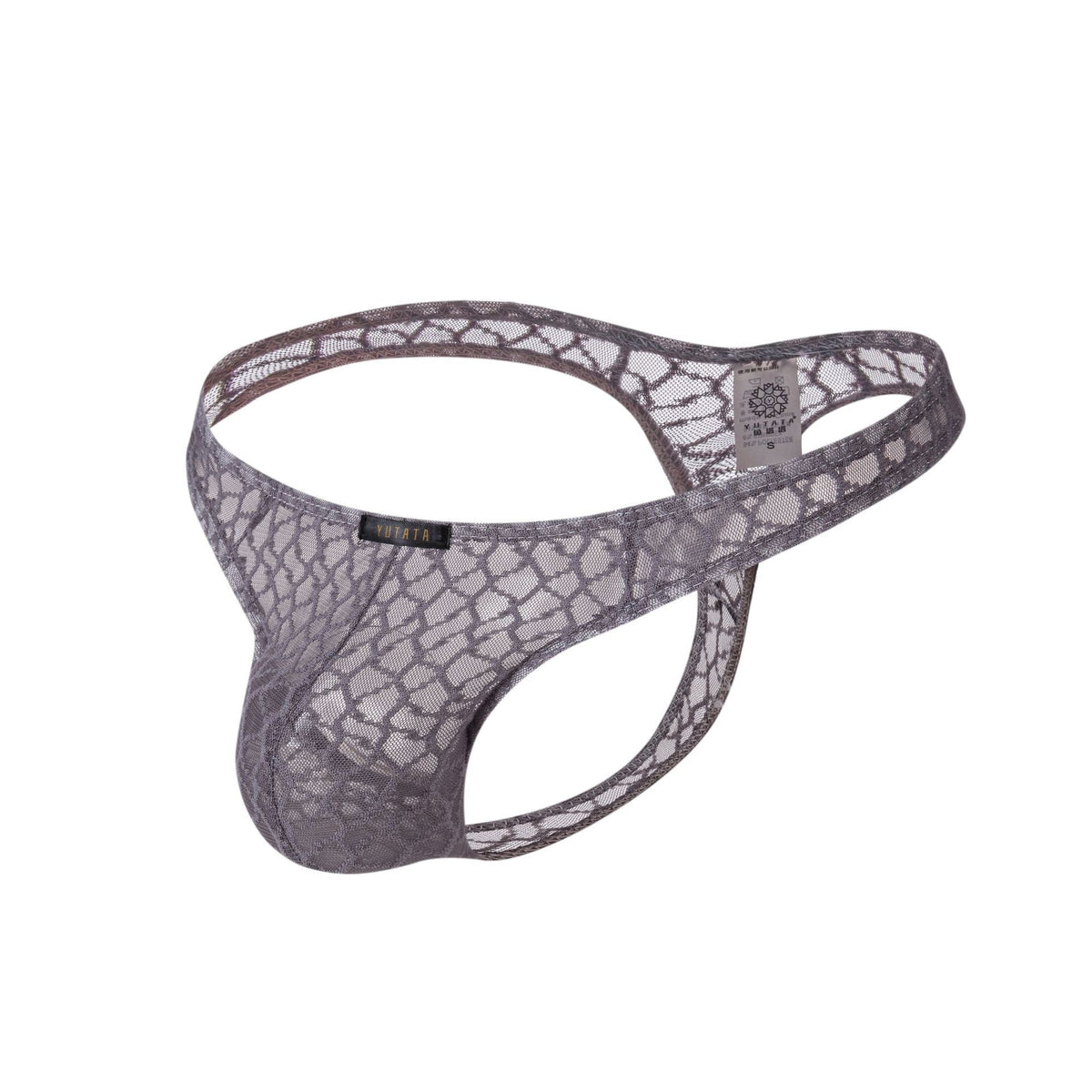 Grey Fishnet Lace See Through T Back Thong flat lay