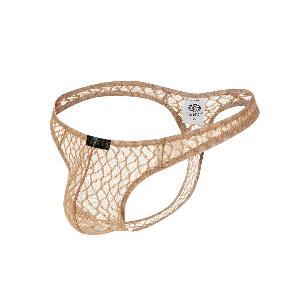 Nude Fishnet Lace See Through T Back Thong flat lay
