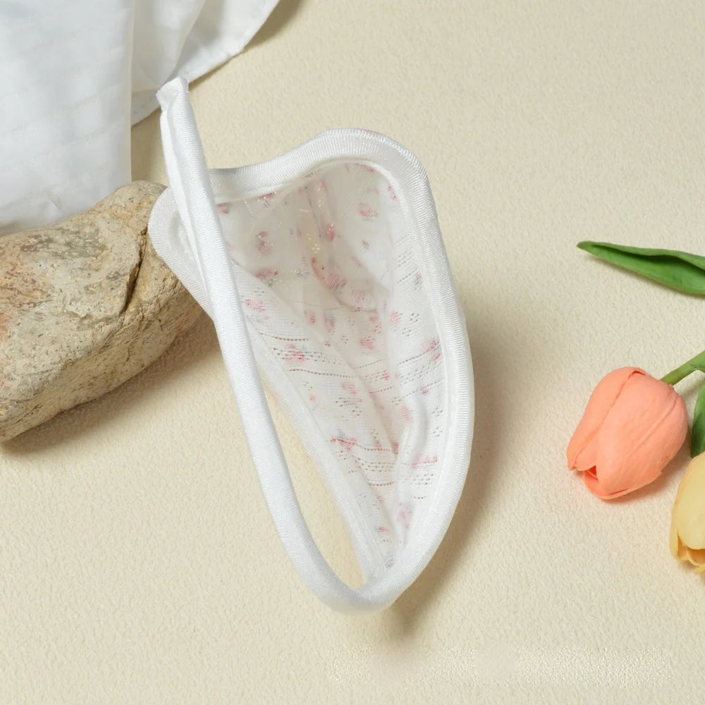 White Floral Ditsy Print C String side view