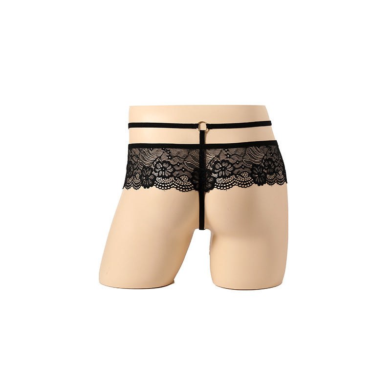 Floral Lace Ruffle Double Strap Thong design view
