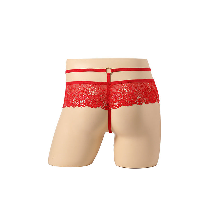 Detailed product view of Floral Lace Ruffle Double Strap Thong