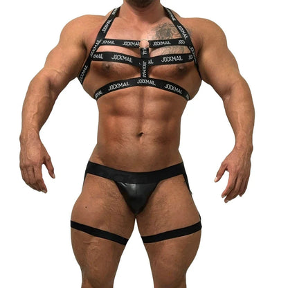 Black Metallic Hollow Out Leg Band Jockstrap front view