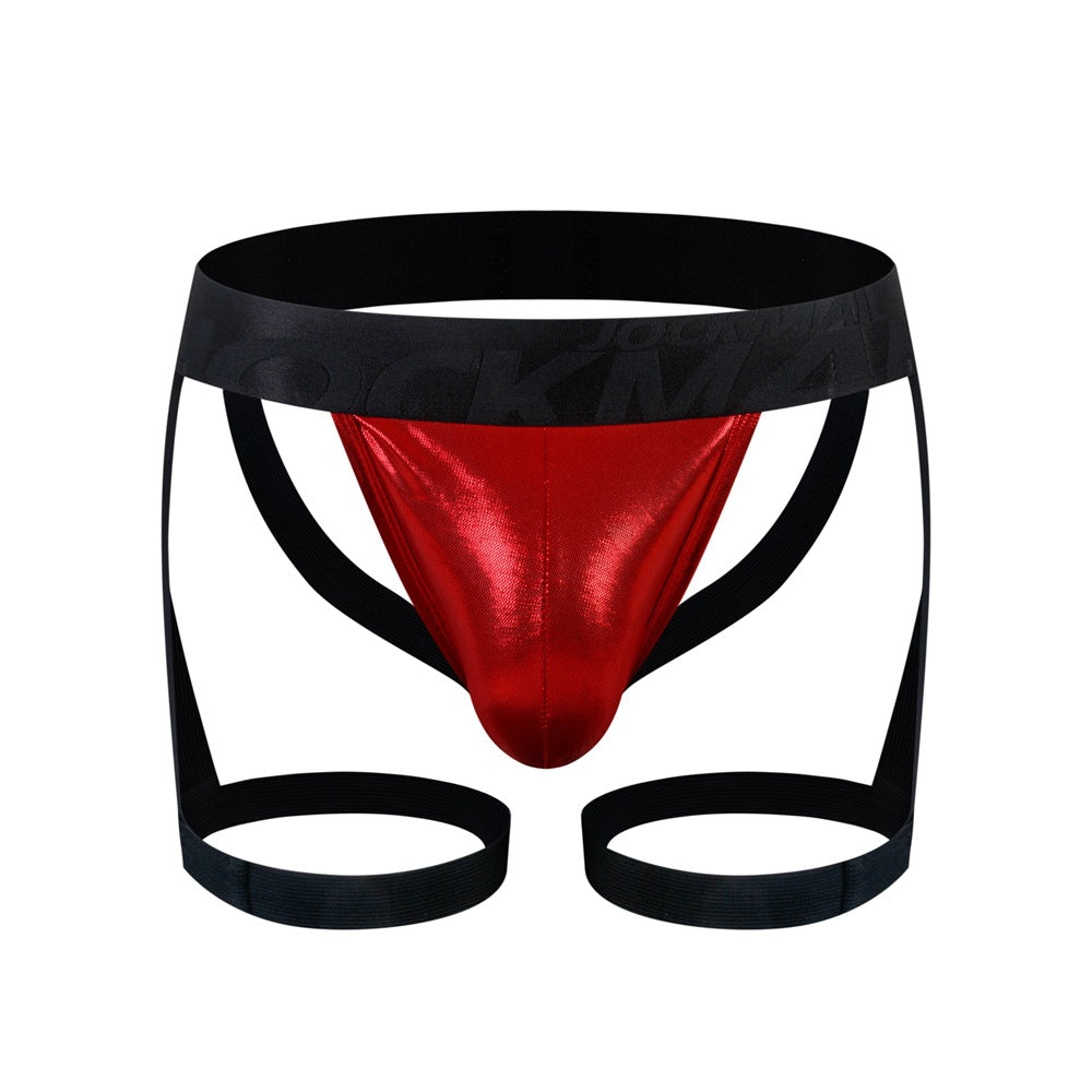 Blue Metallic Hollow Out Leg Band Jockstrap flat lay