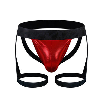 Blue Metallic Hollow Out Leg Band Jockstrap flat lay