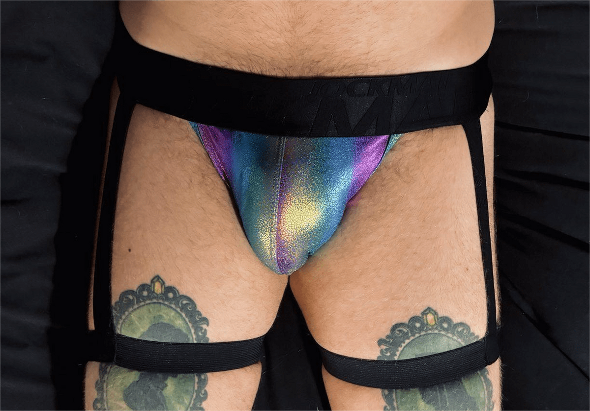 Metallic Hollow Out Leg Band Jockstrap close up detail