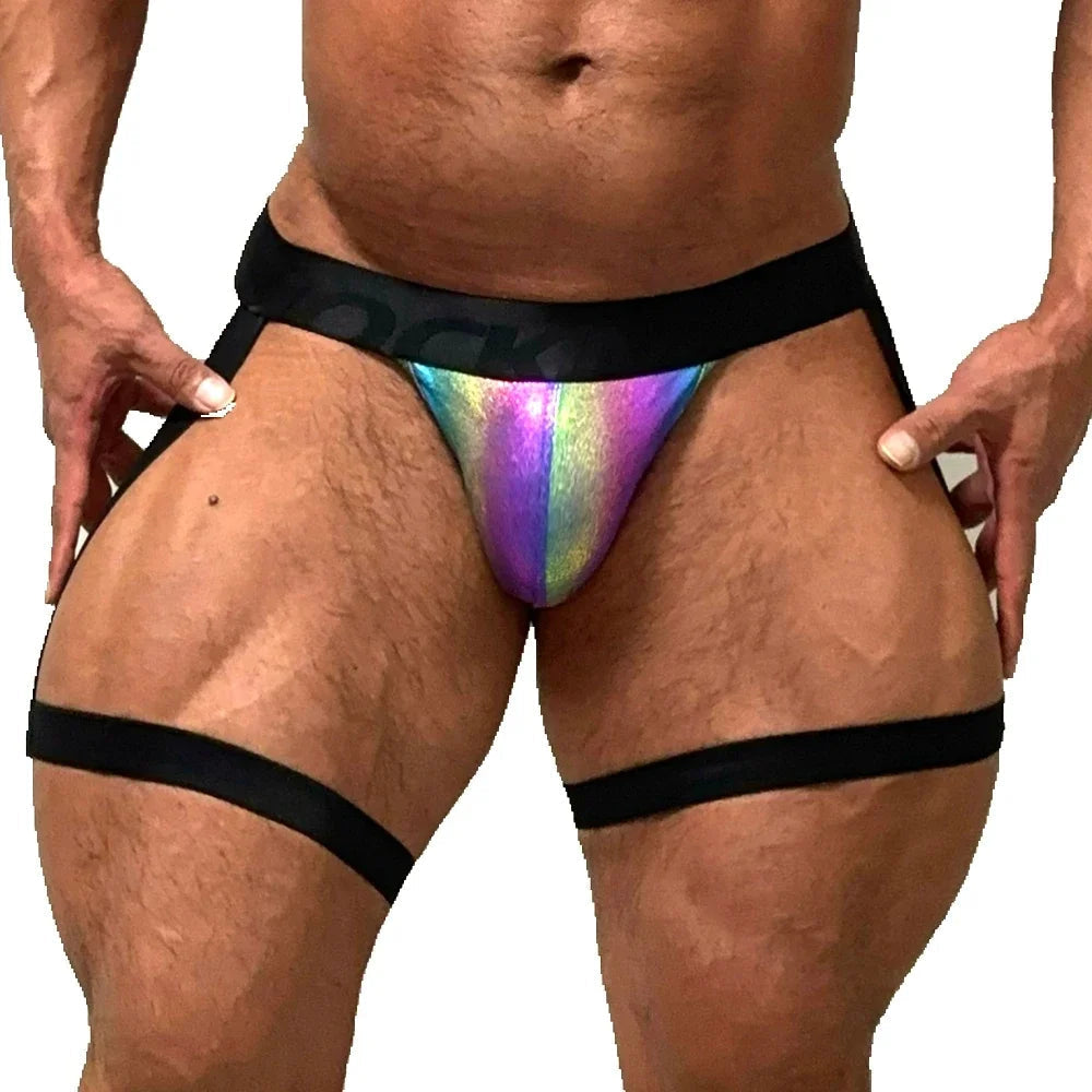 Metallic Hollow Out Leg Band Jockstrap front view