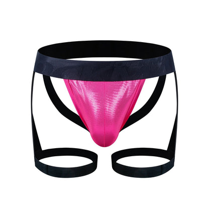 Pink Metallic Hollow Out Leg Band Jockstrap flat lay