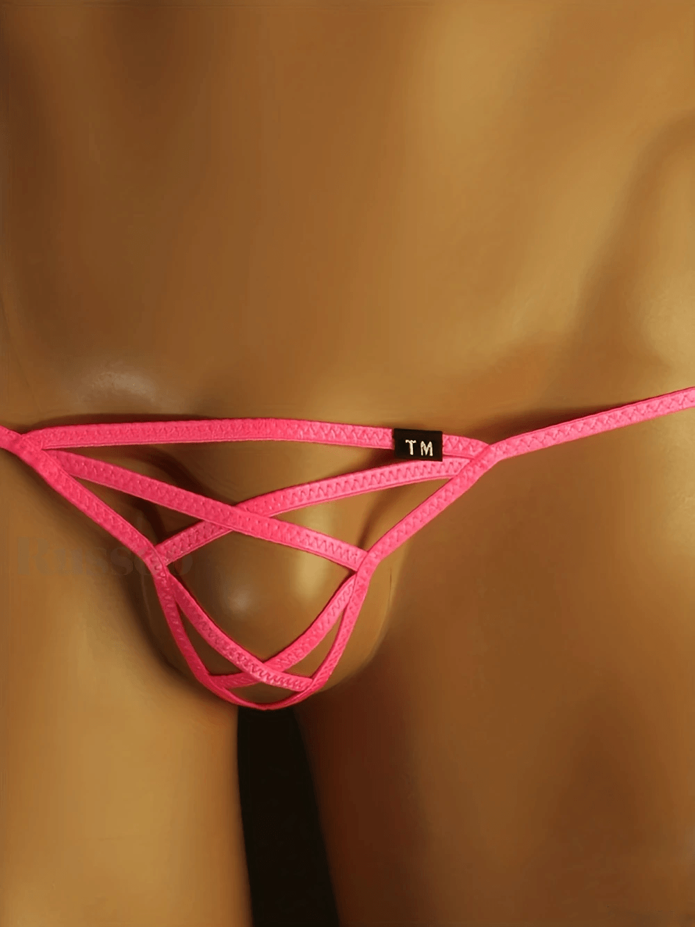 Pink Open Strappy Pouch Low Rise G String front view