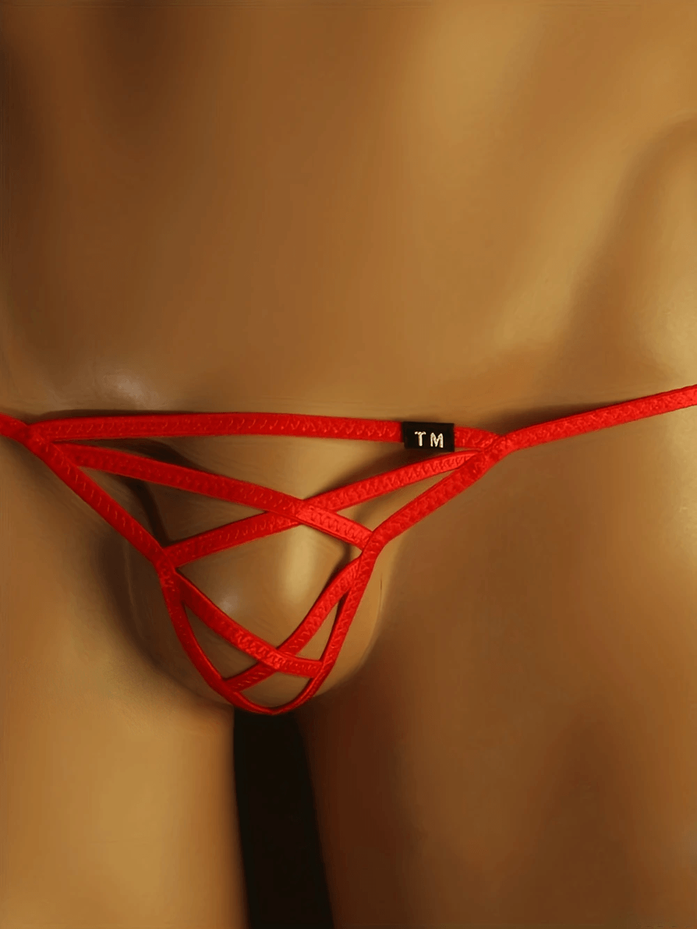 Red Open Strappy Pouch Low Rise G String front view