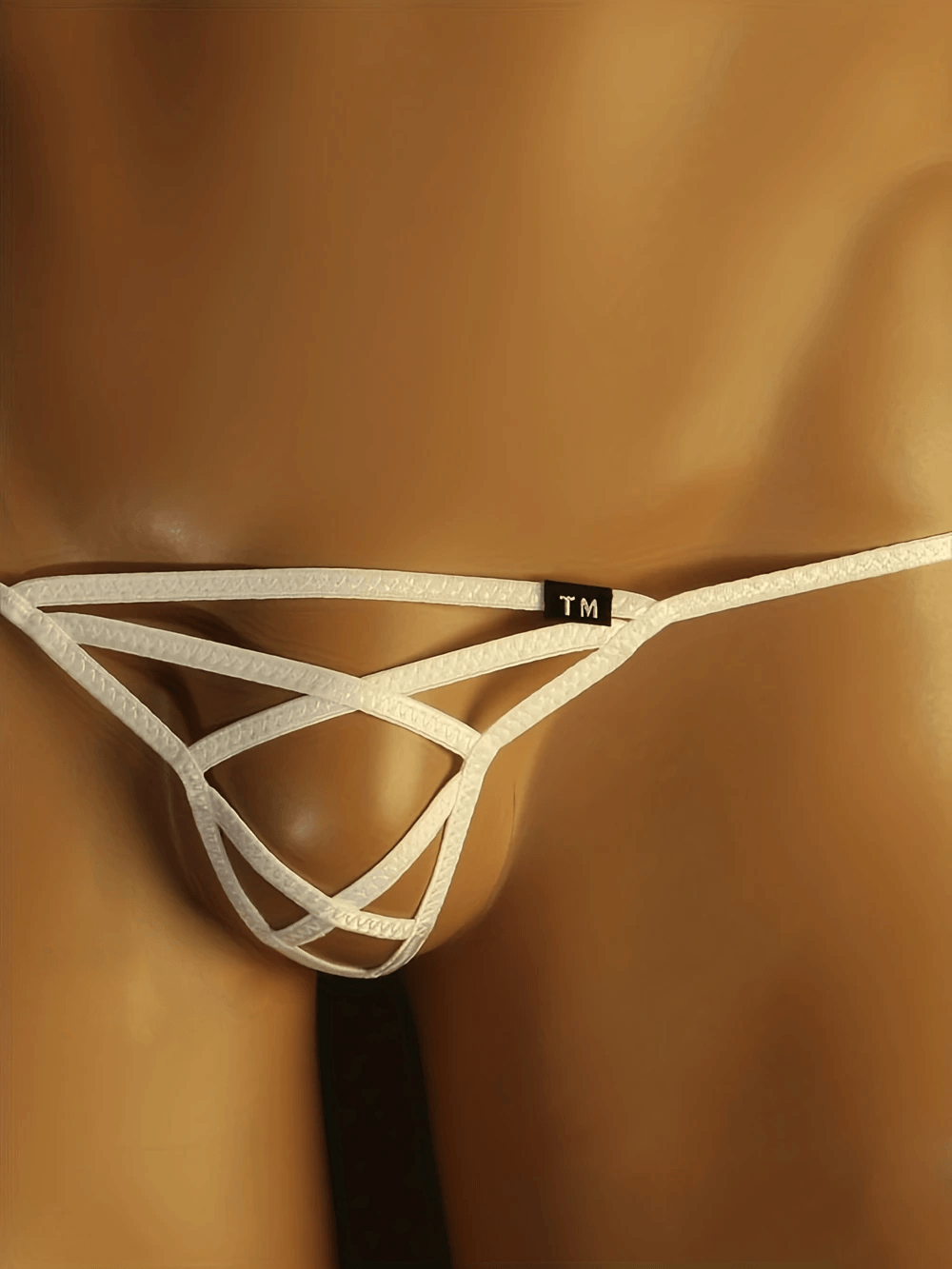 White Open Strappy Pouch Low Rise G String front view