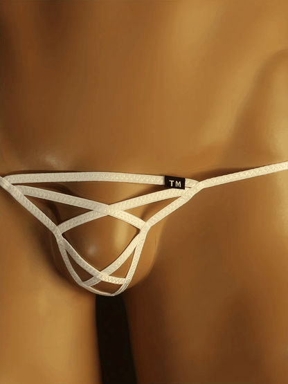 White Open Strappy Pouch Low Rise G String front view