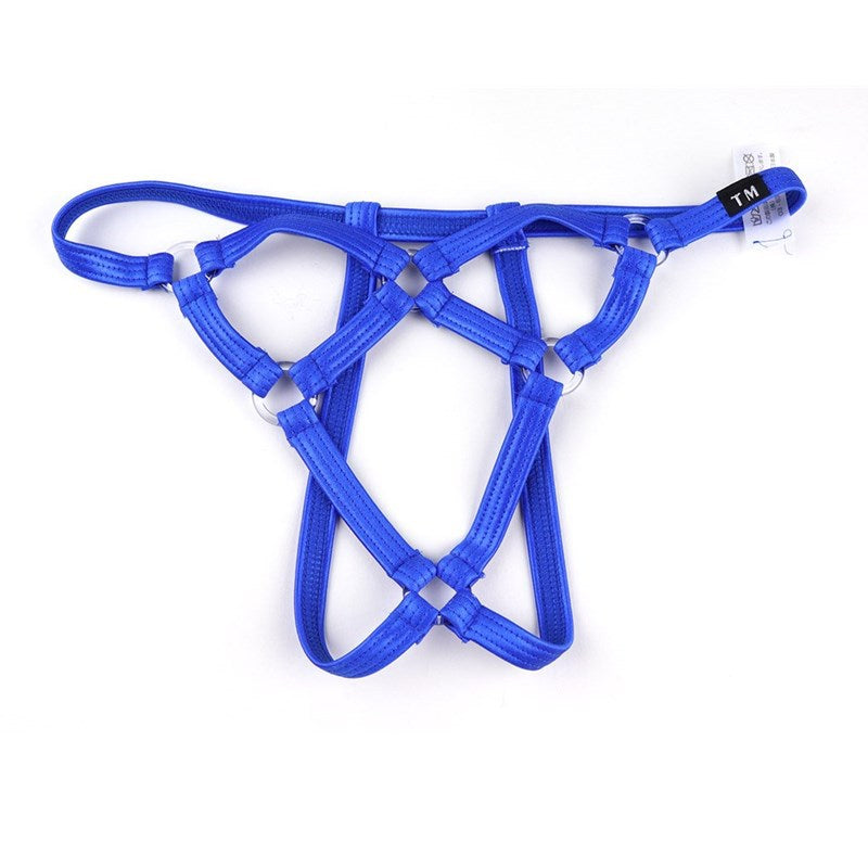 Blue Strappy Ring Cage Open Front G String front detail