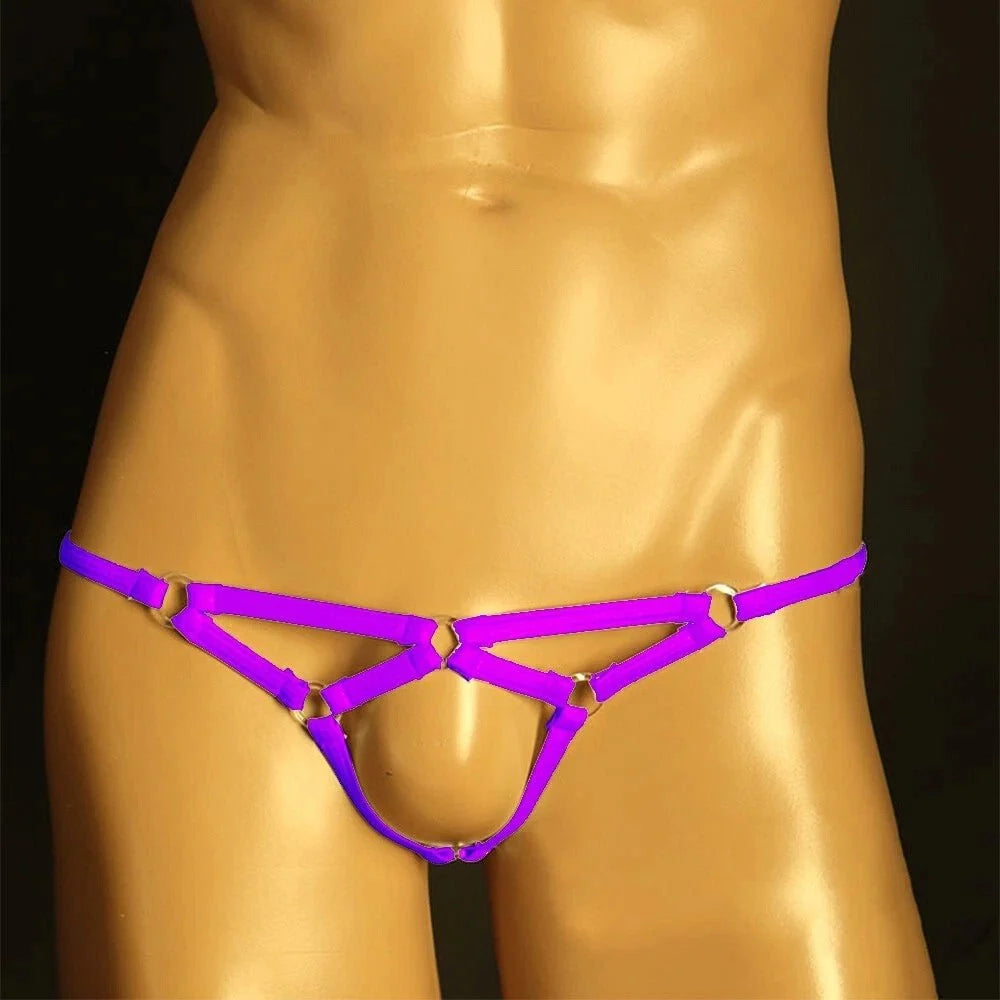 Purple Strappy Ring Cage Open Front G String front view