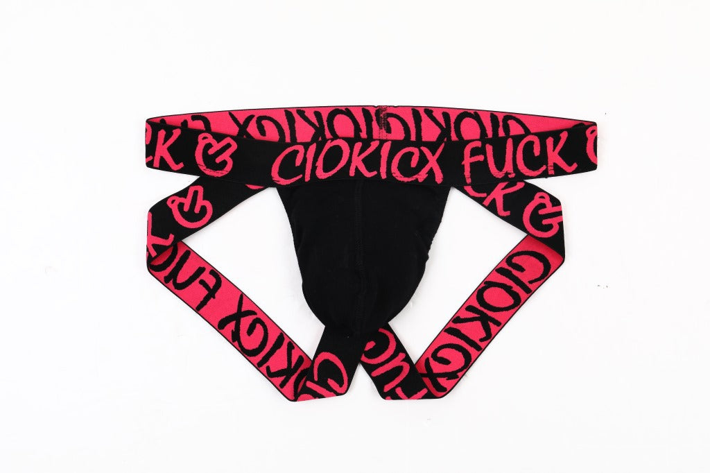 Black Graffiti Waistband Butt Lifting Jockstrap flat lay