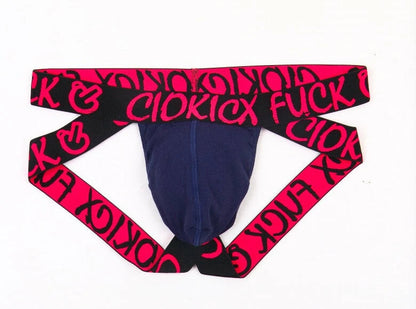Dark Blue Graffiti Waistband Butt Lifting Jockstrap flat lay