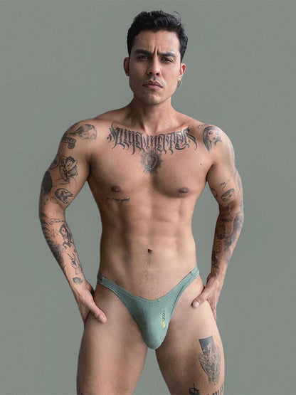 Nylon Cotton Low Rise Contour Pouch Briefs in green shown in front view