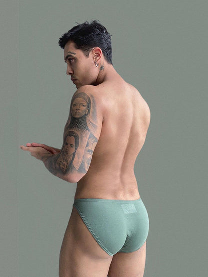 Detailed rear view showing green Nylon Cotton Low Rise Contour Pouch Briefs