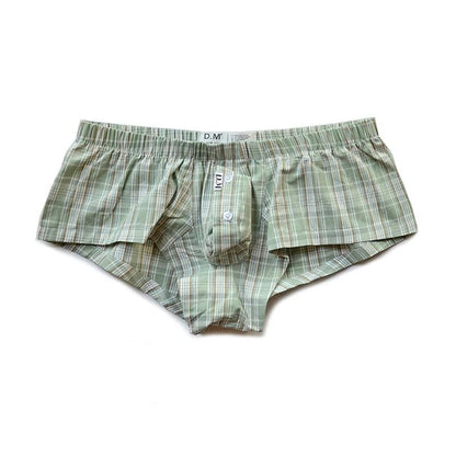 Green Plaid Cotton Low Rise Short Boxers flat lay