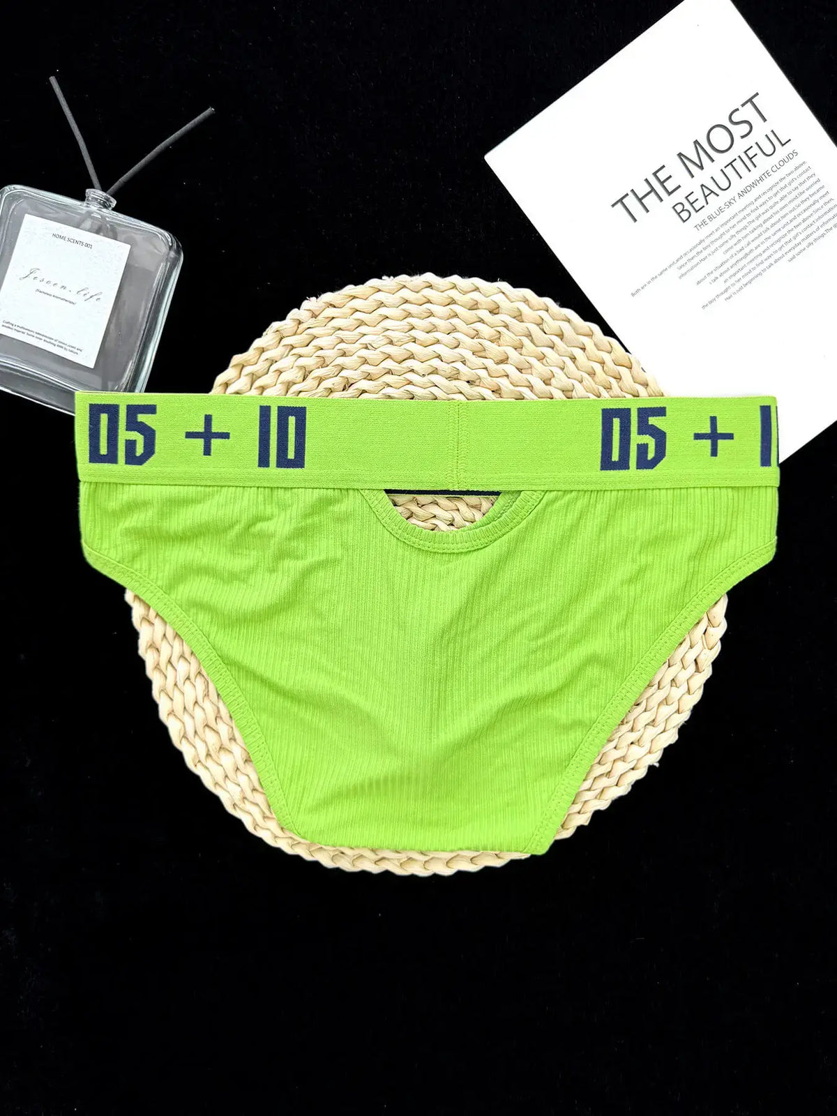 Flat lay of green Cotton Pouch Cutout Low Rise Brief