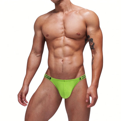 Green Ribbed Cotton Deep Contour Pouch Briefs front view