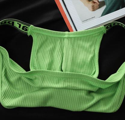 Ribbed Cotton Deep Contour Pouch Briefs in green shown in side view
