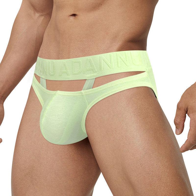 Green Ribbed Cotton Strap Window Brief model view