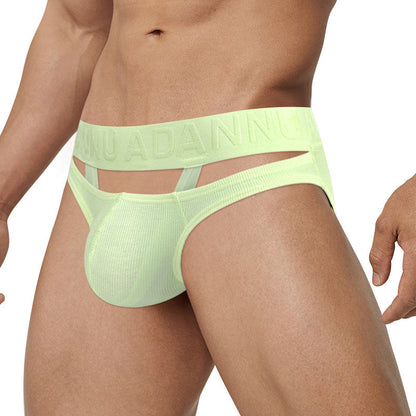 Green Ribbed Cotton Strap Window Brief model view