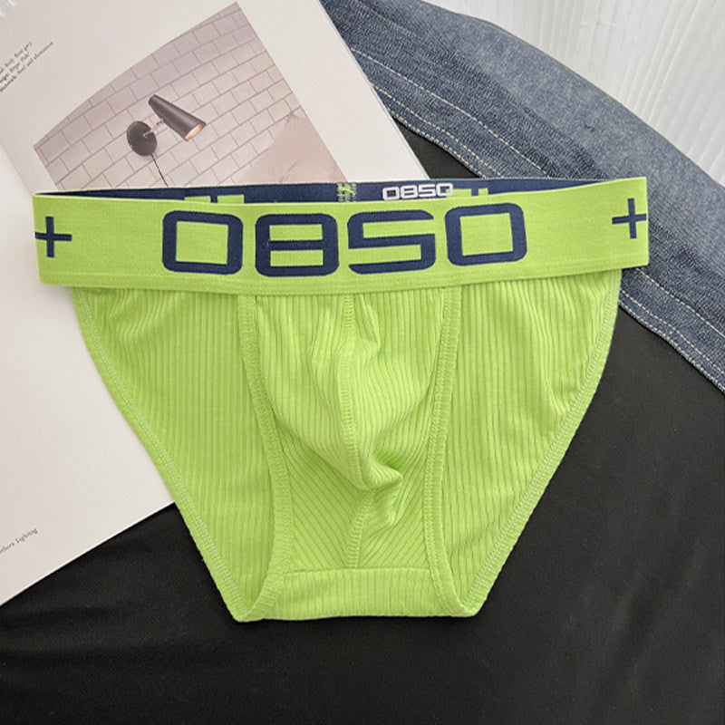 Green Ribbed Cotton High Cut Logo Briefs flat lay