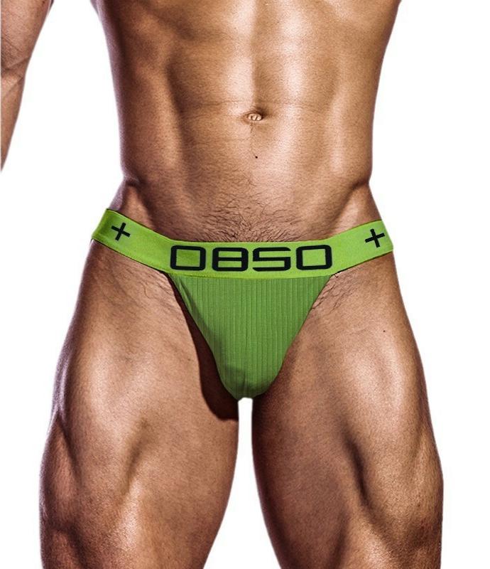 Ribbed Cotton High Cut Logo Briefs in green shown in front close view