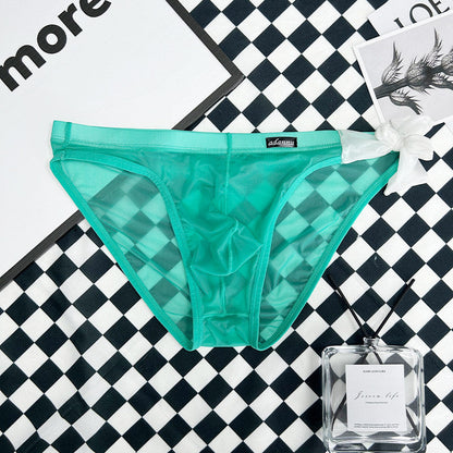 Green Sheer String Bikini Brief with Chiffon Bow flat lay