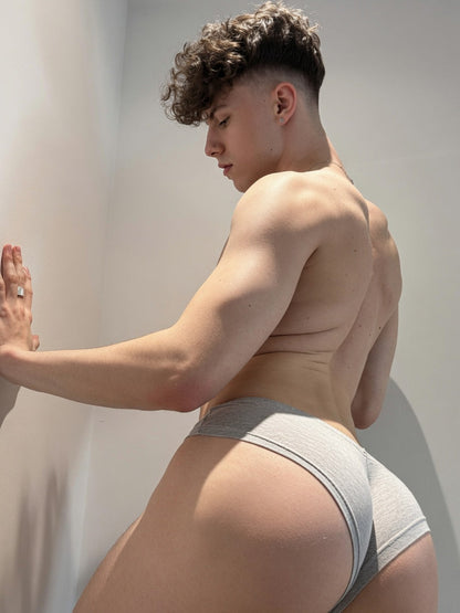 Gray Cheeky Micro Modal Low Rise Briefs rear fit on model, alternate angle